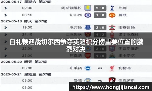 白礼顿迎战切尔西争夺英超积分榜重要位置的激烈对决